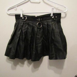 Dolls Kill Current Mood Pleated Leather Skirt with Bondage O Ring